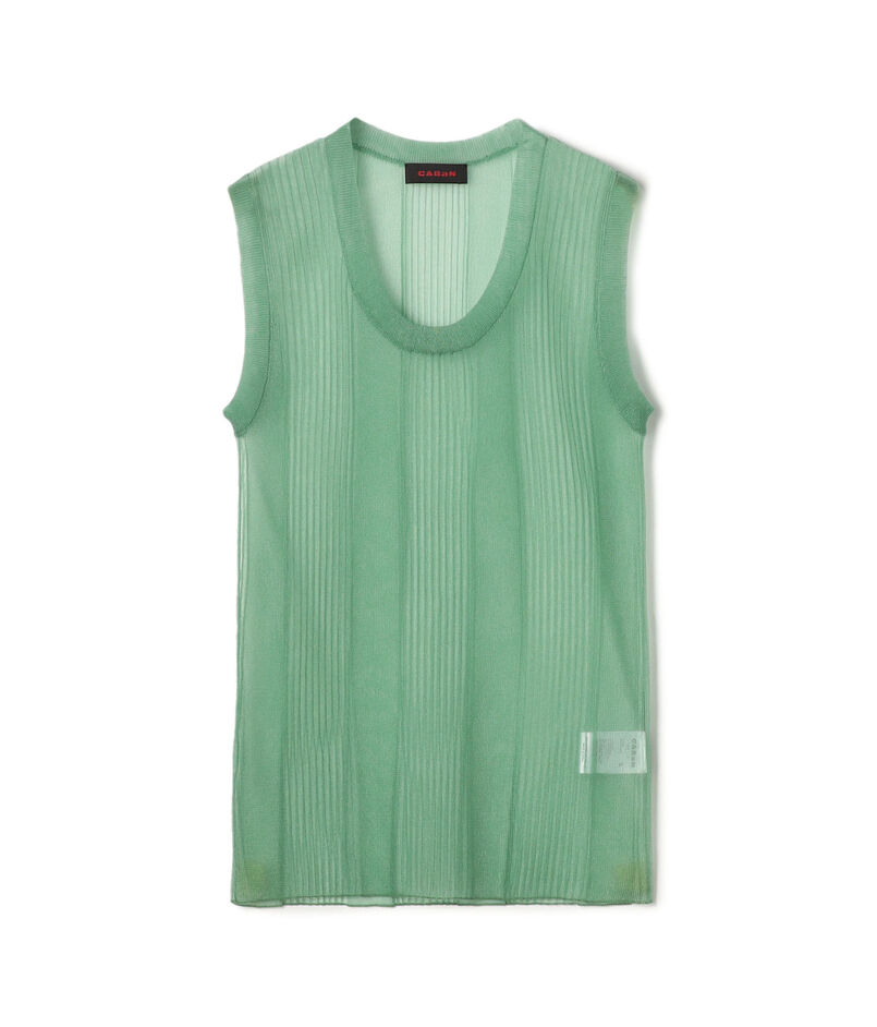 シアーナイロン ランダムリブノースリーブプルオーバー