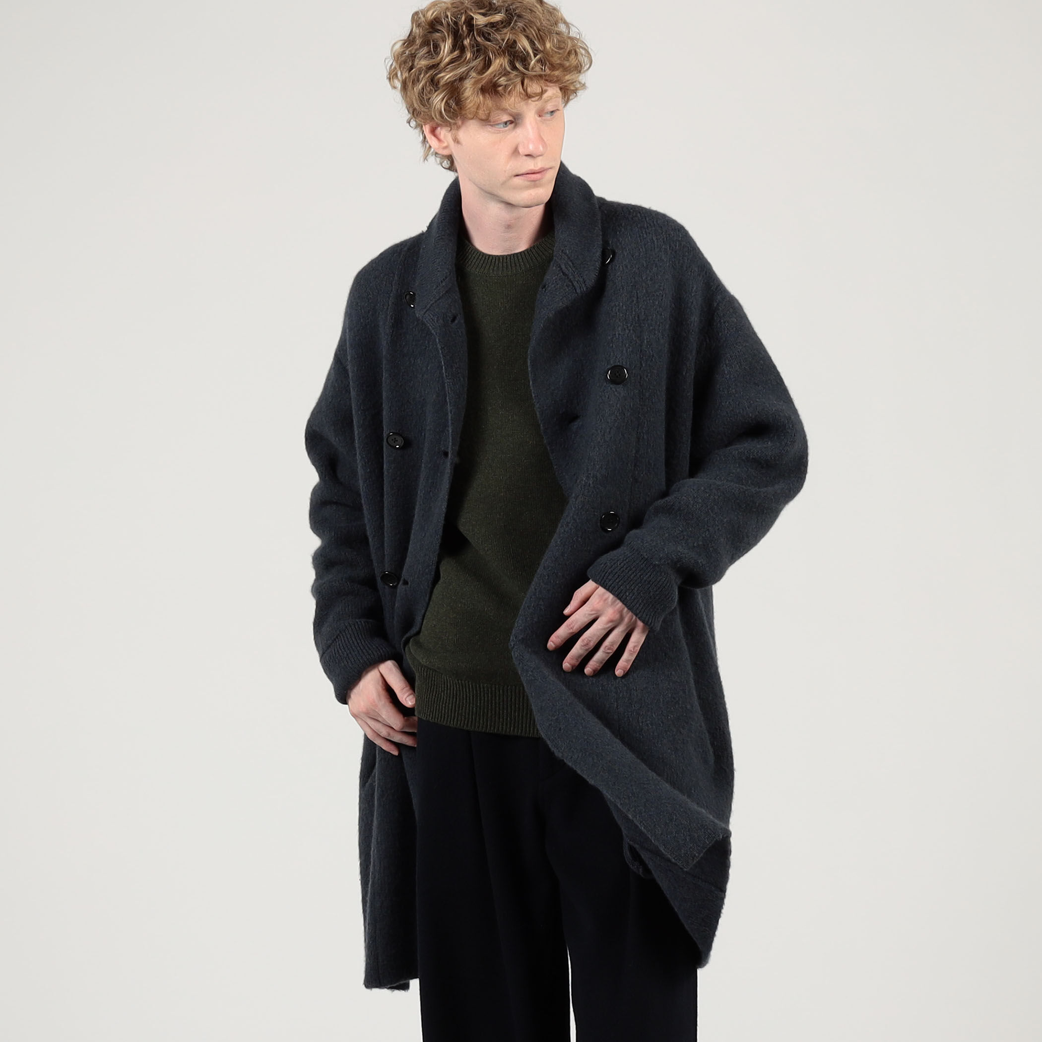 ウールカシミヤシルク ダブルブレステッド ニットコート