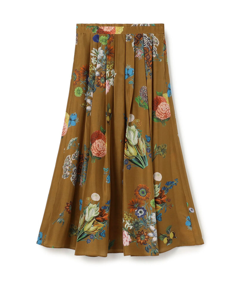 シルク BOUQUETプリント フレアスカート