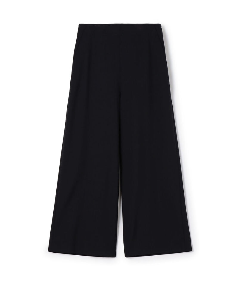 ウールポリエステルストレッチ ワイドクロップドパンツ