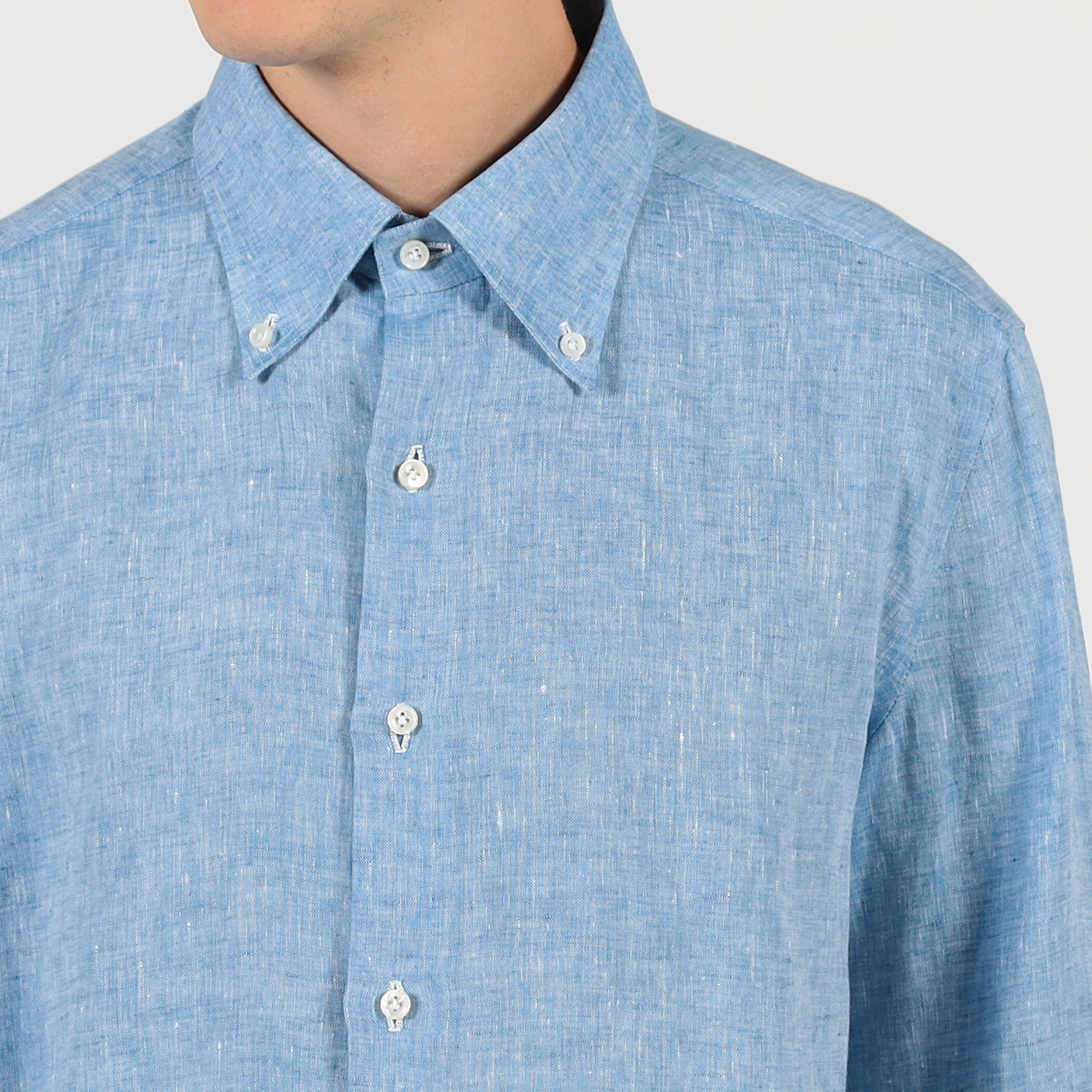 【美品】LUIGI BORRELLI リネン カッタウェイ トゥモロー別注 S 別注】LUIGI BORRELLI GABLE リネン ボタンダウンシャツ