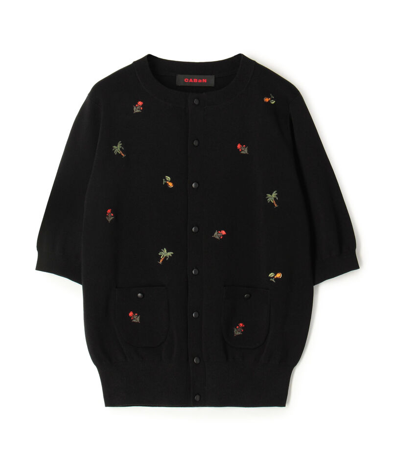 CABaN ファインポリエステル エンブロイダリーハーフスリーブカーディガン