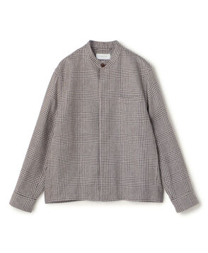 CARUSO OVERSHIRT リネンウールシルク グレンチェック スタンドカラー シャツブルゾン
