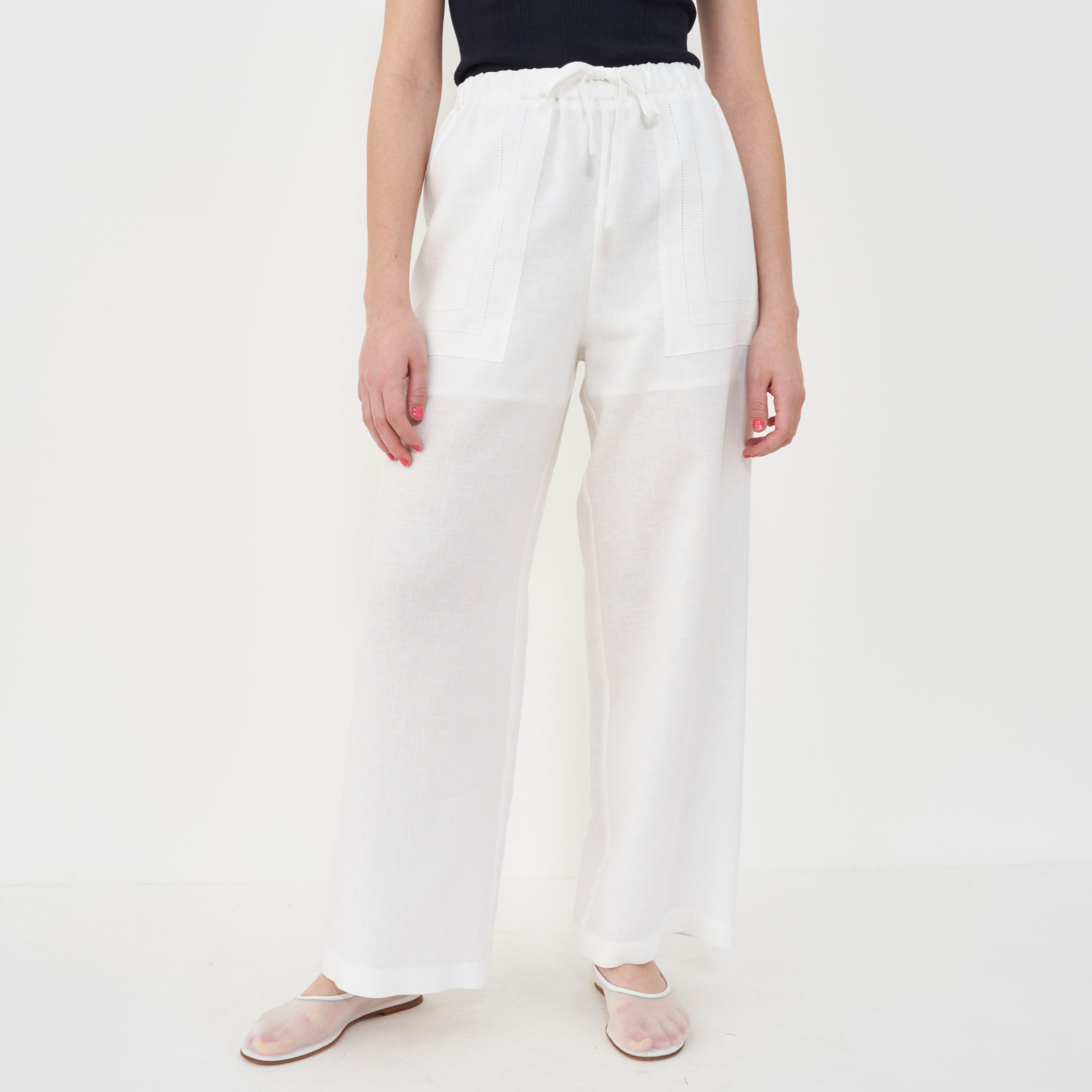 GALERIE VIE tomorrow land リネン麻白ハイウエストパンツ GALERIE VIE tomorrow land リネン麻白ハイウエストパンツ