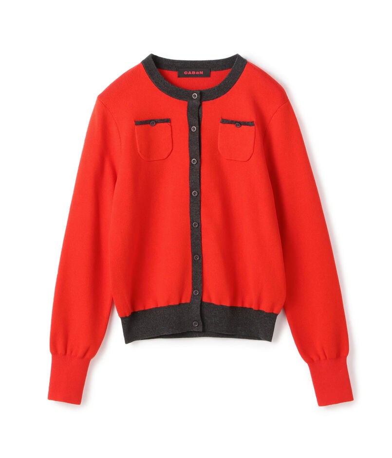 コットンカシミヤ バイカラークルーネックカーディガン