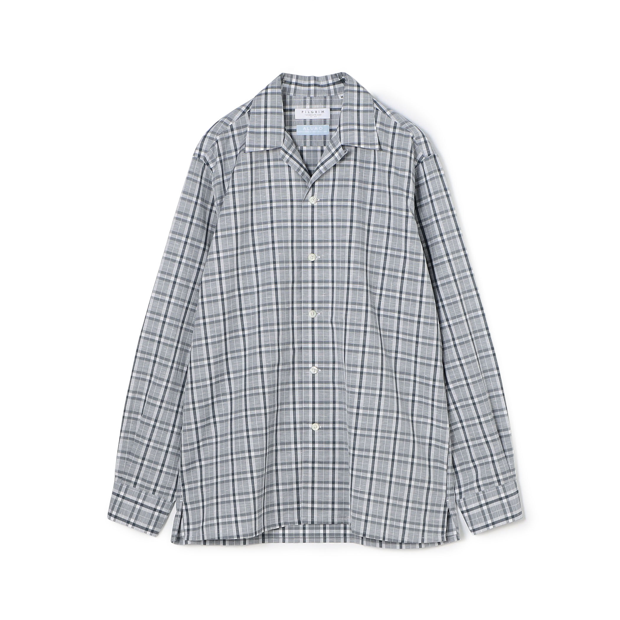 コットンリネン オープンカラーロングスリーブ チェックシャツ ALUMO