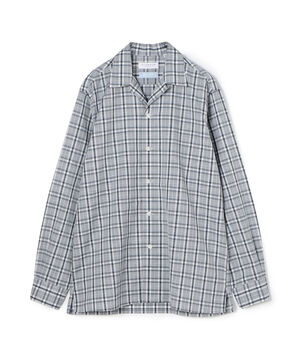 コットンリネン オープンカラーロングスリーブ チェックシャツ ALUMO