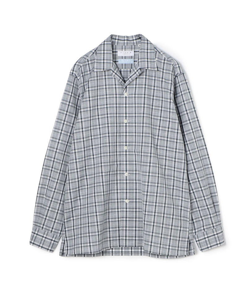 コットンリネン オープンカラーロングスリーブ チェックシャツ ALUMO