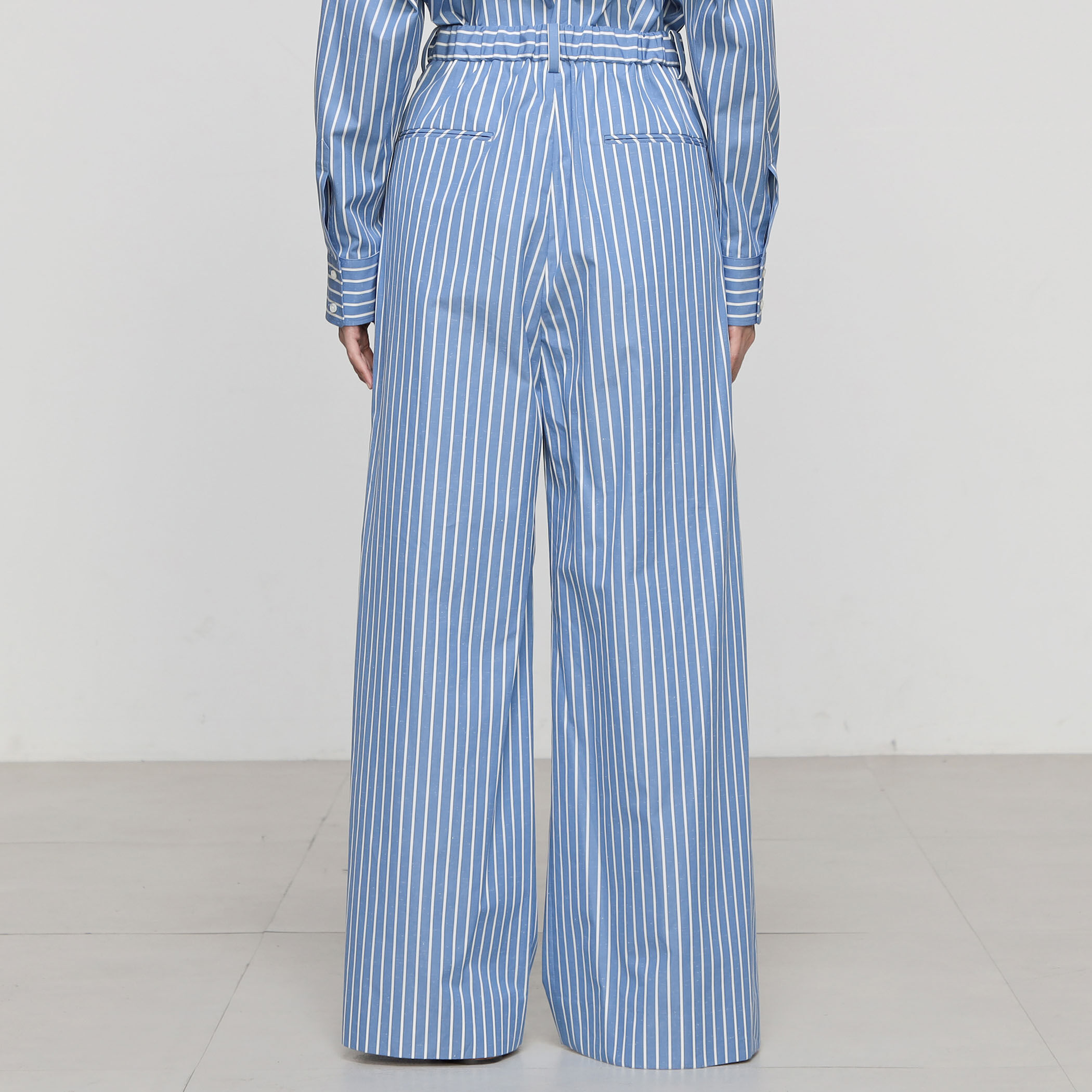 【極美品】トゥモローランド MACPHEE コットンパンツ ストライプ ワイド コットンレーヨンストレッチ セミワイドクロップドパンツ