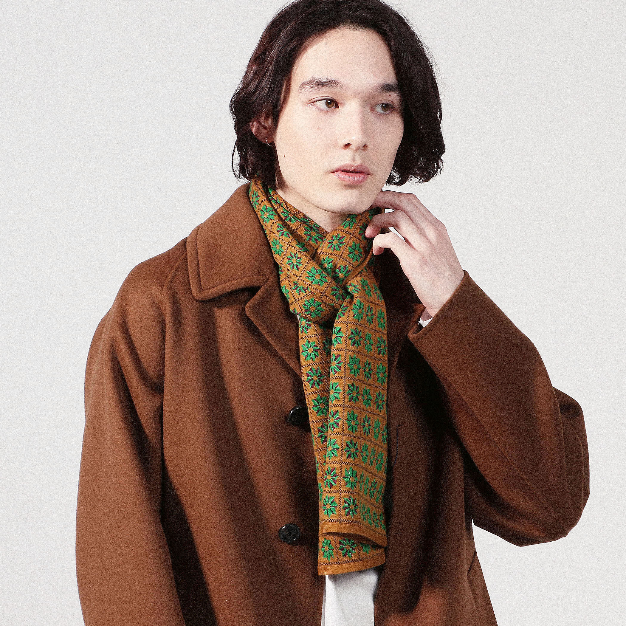 極美品 完売品 CABaN コットンカシミヤ チェックジャカードストール □CABaN コットンカシミヤ フラワータイルジャカード ストール