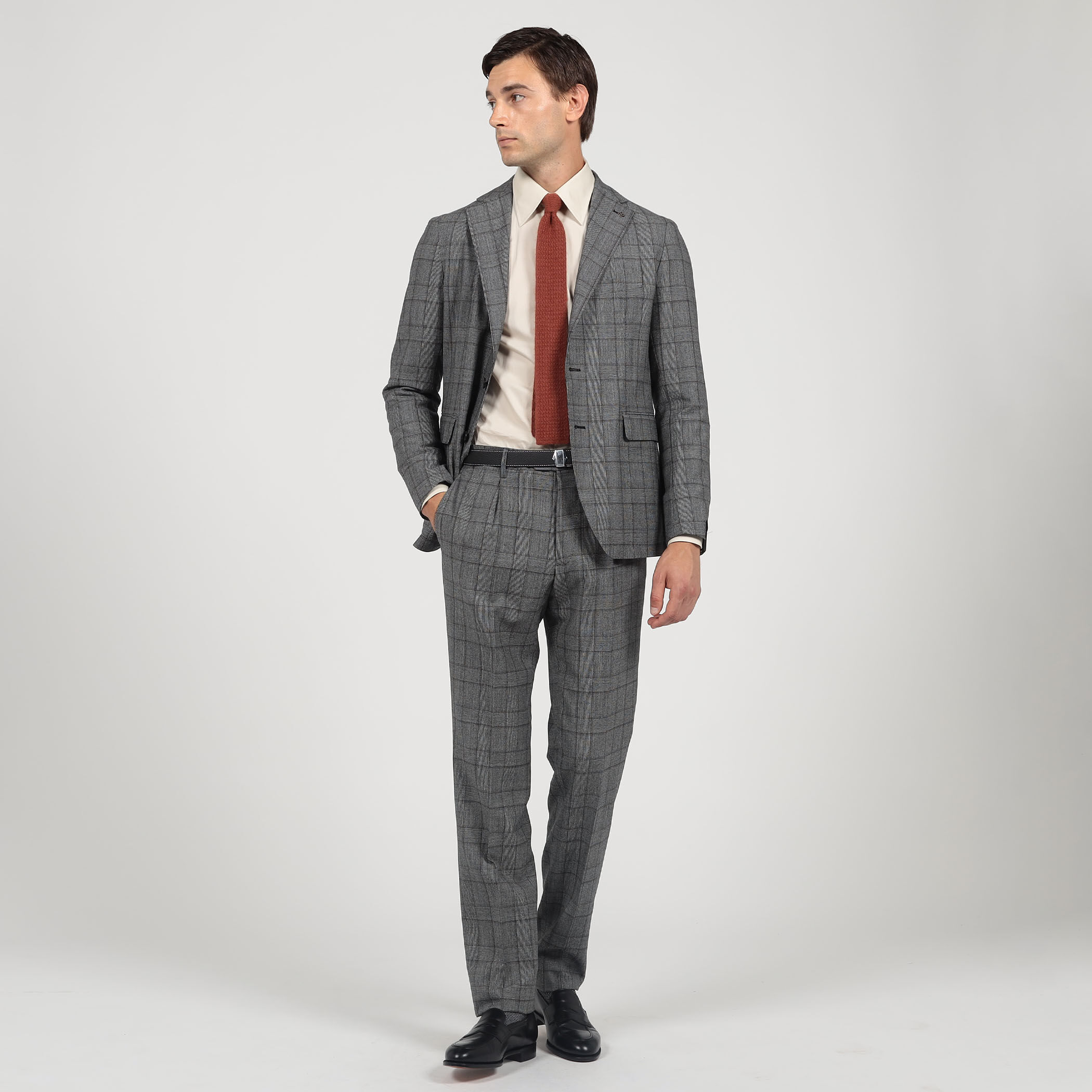 別注】TAGLIATORE ウールサキソニーチェック シングルブレステッド2B