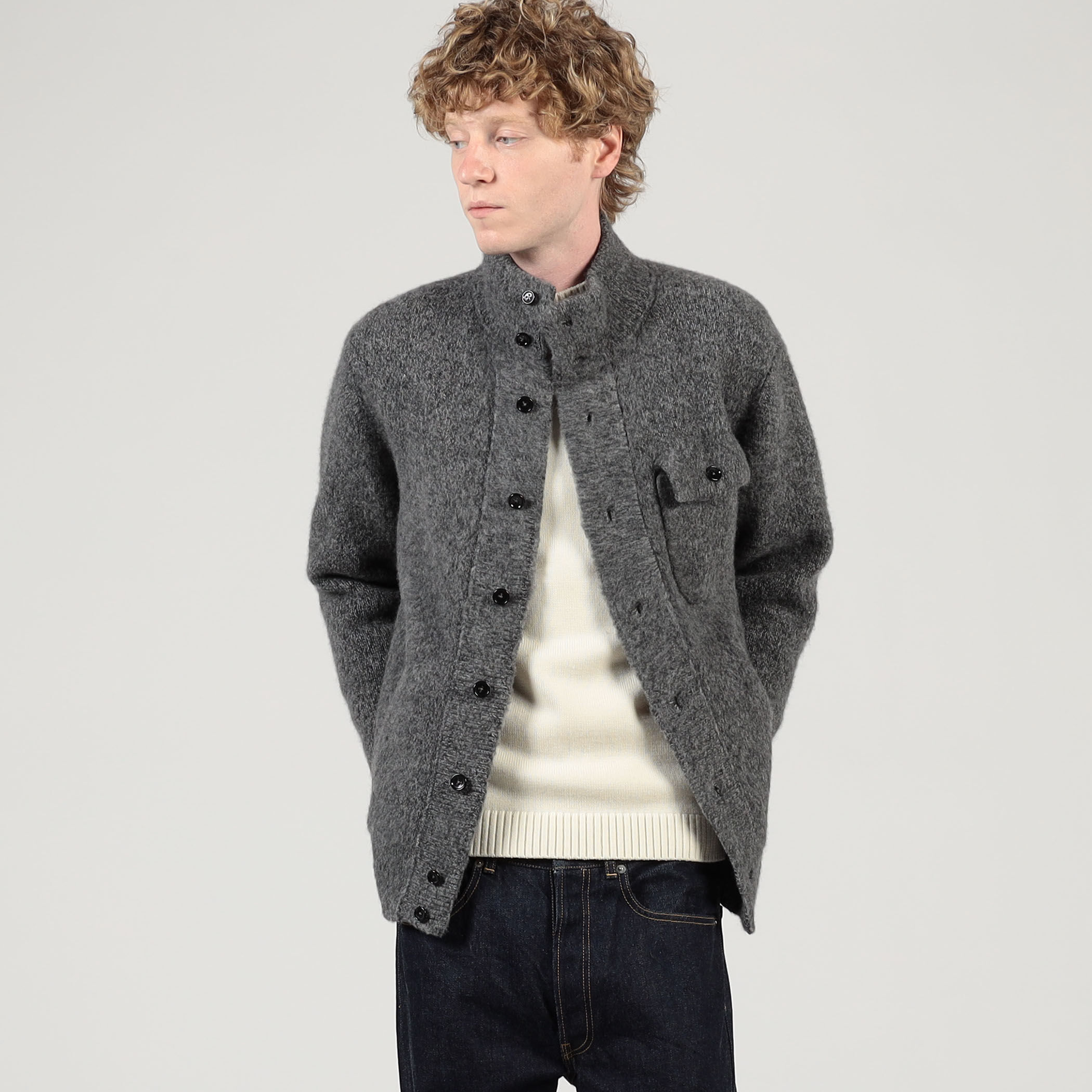 ウールカシミヤシルク スタンドカラーニットブルゾン