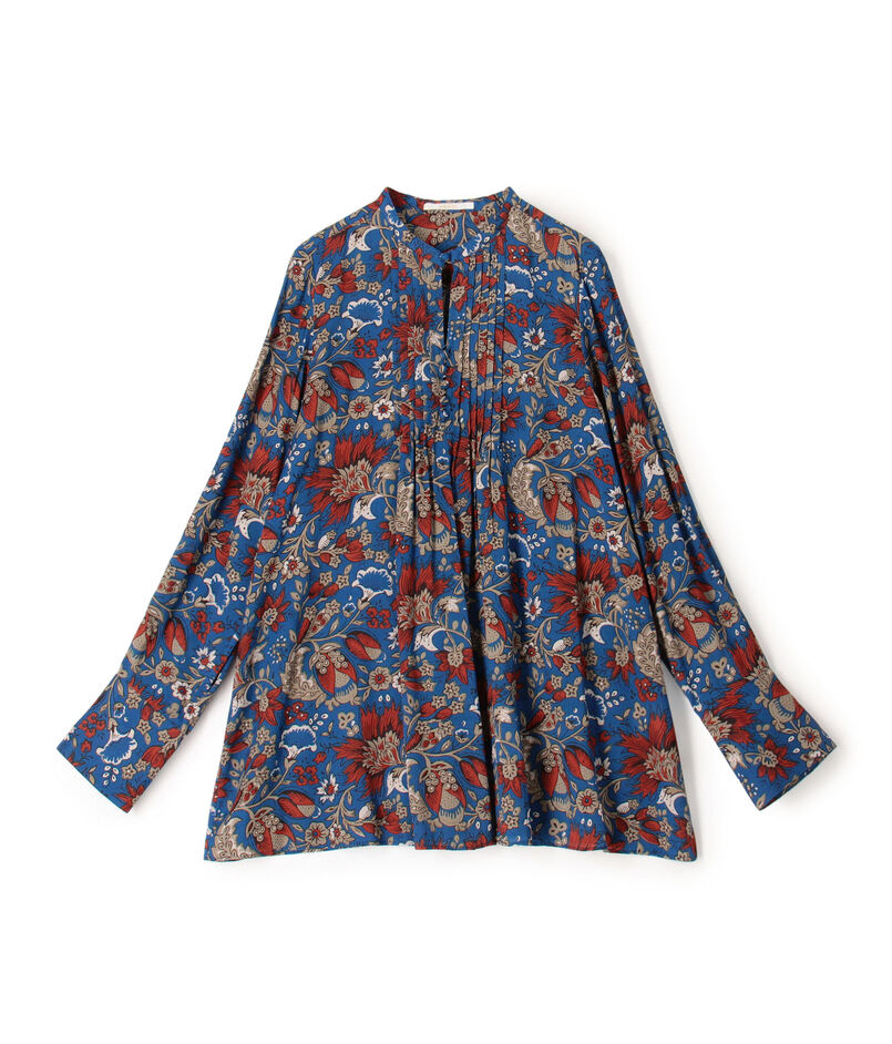 レーヨンプリント ピンタックブラウス