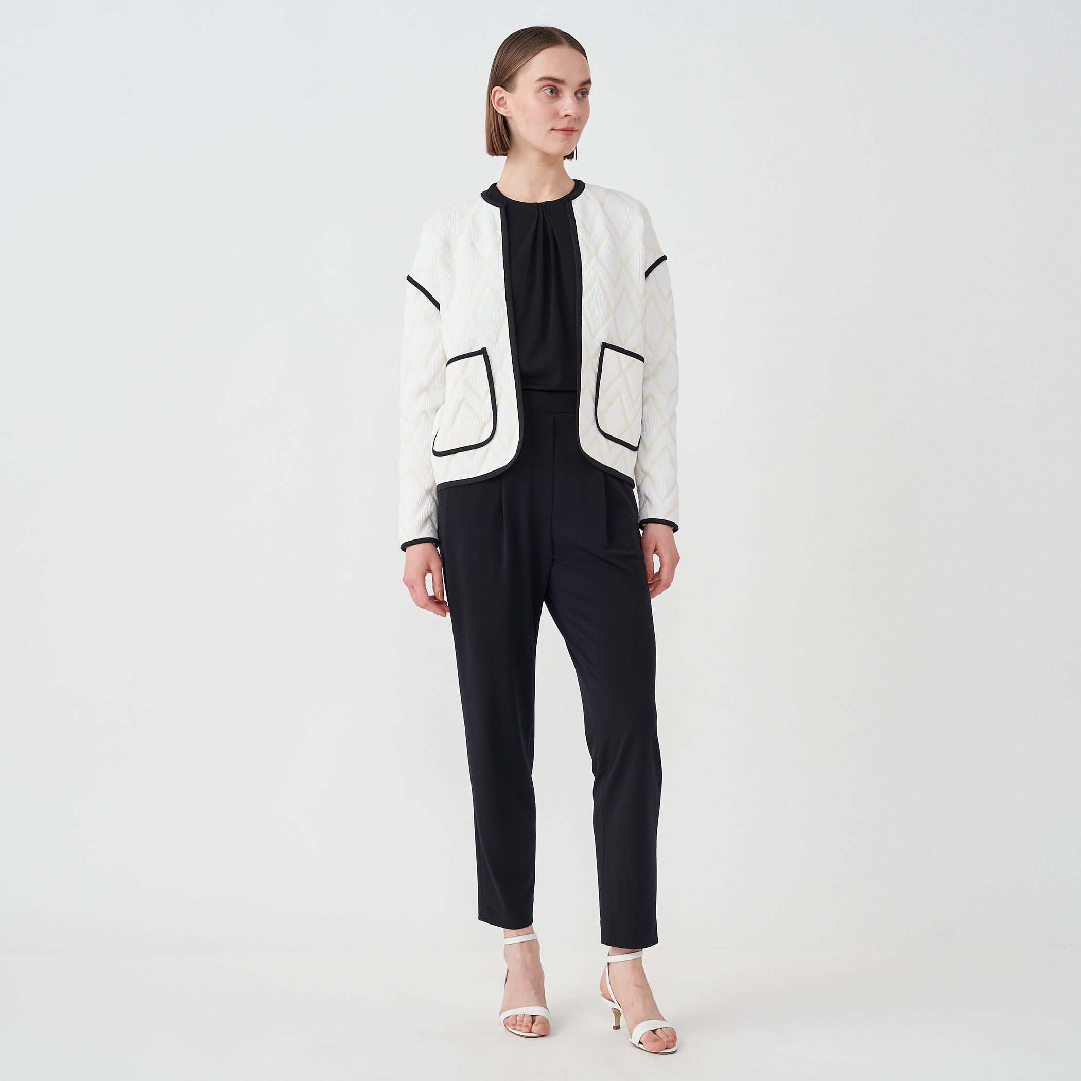 【美品】 Ballsey ストレッチジャージー ネックタックプルオーバー 白 S ストレッチジャージー ネックタックプルオーバー