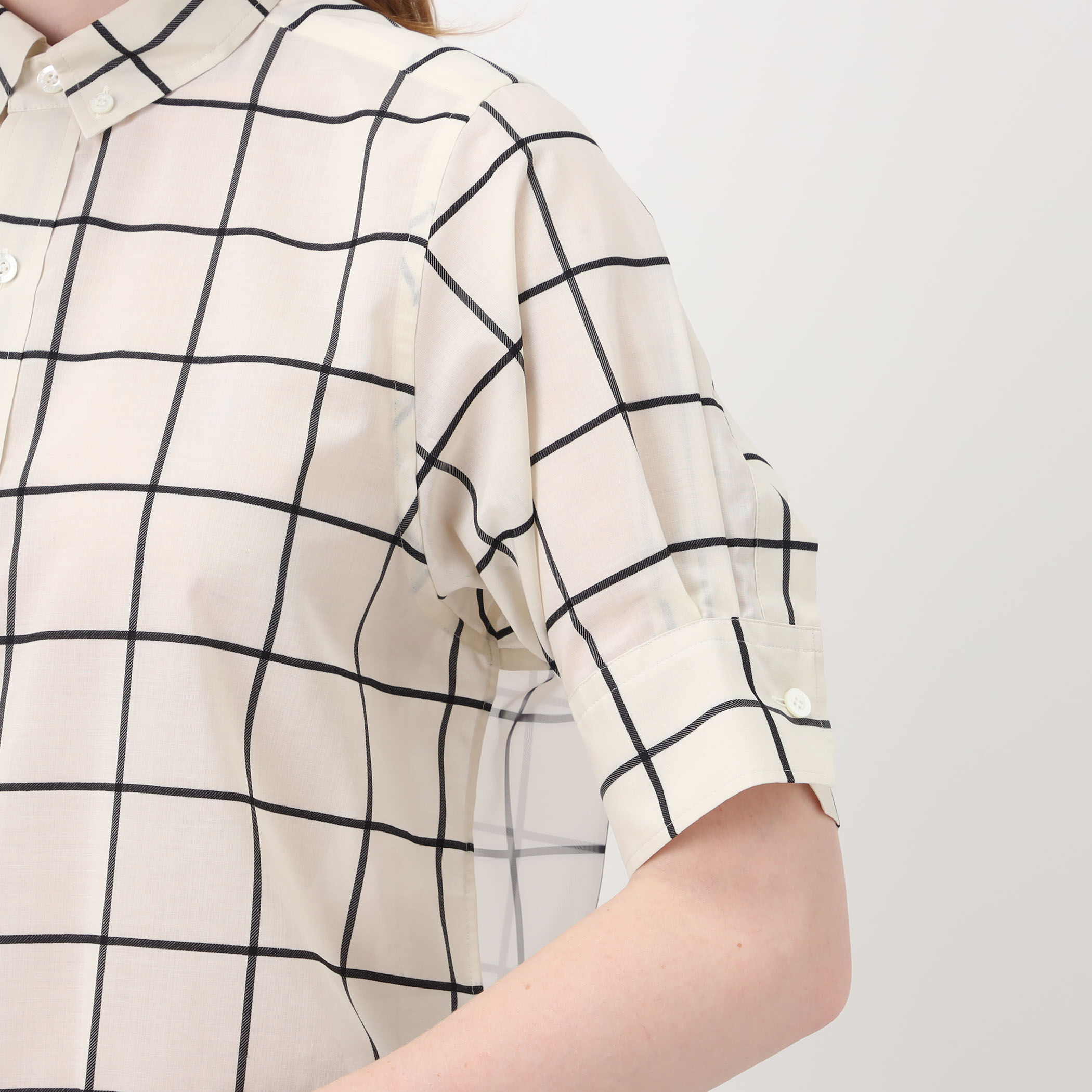 HYKE SHEER BACK WINDOWPANE SHORT SLV ウインドウペンチェック