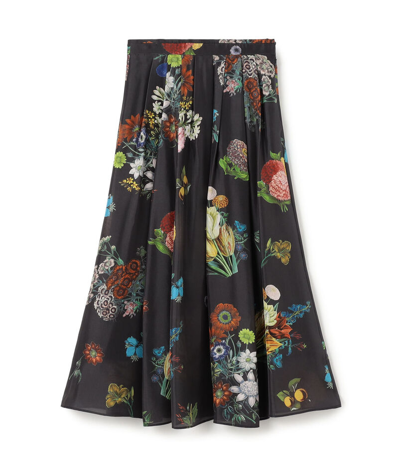シルク BOUQUETプリント フレアスカート