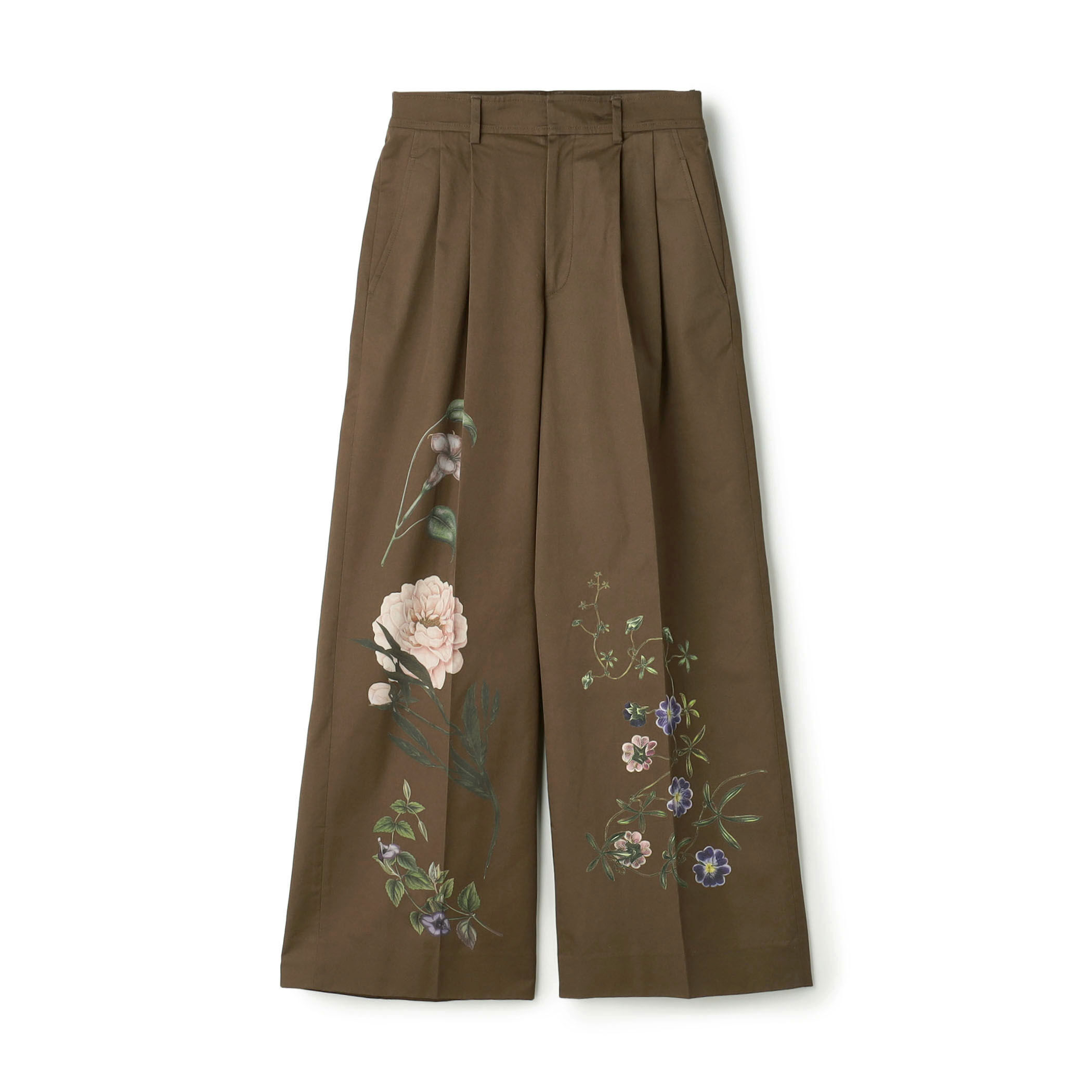 コットンツイル フラワープリント2タックワイドパンツ