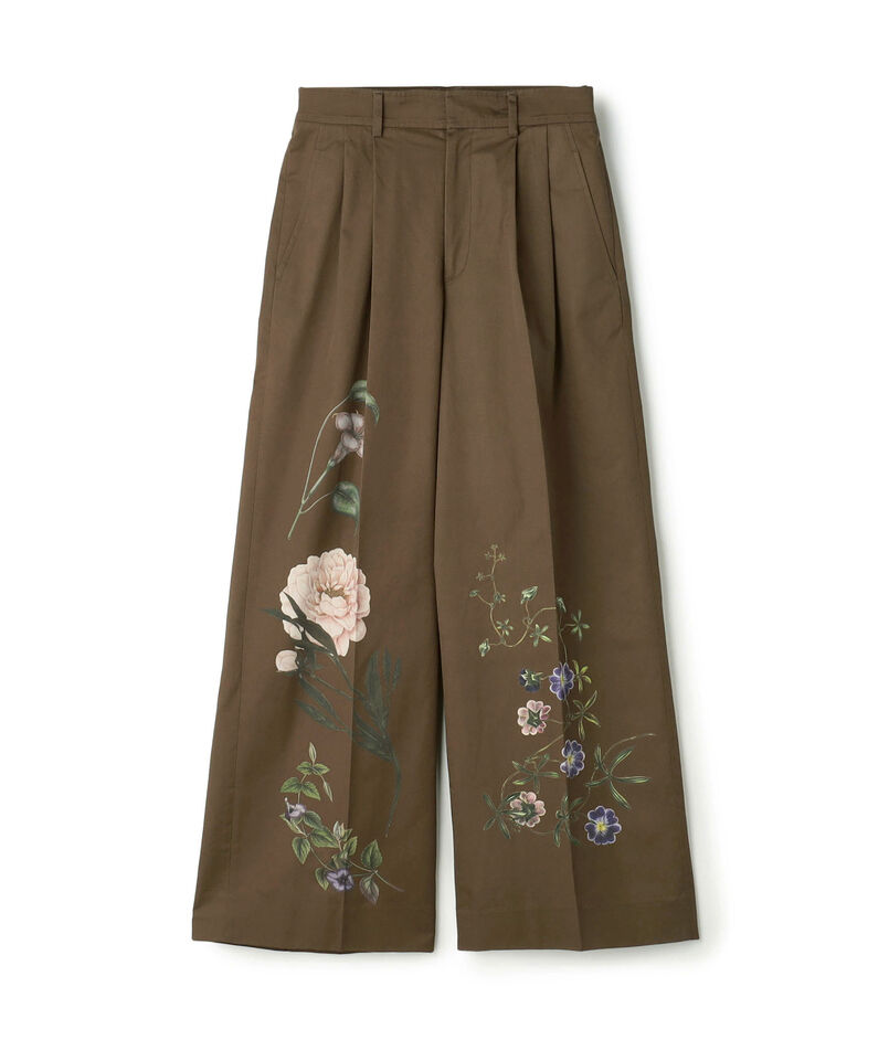 コットンツイル フラワープリント2タックワイドパンツ