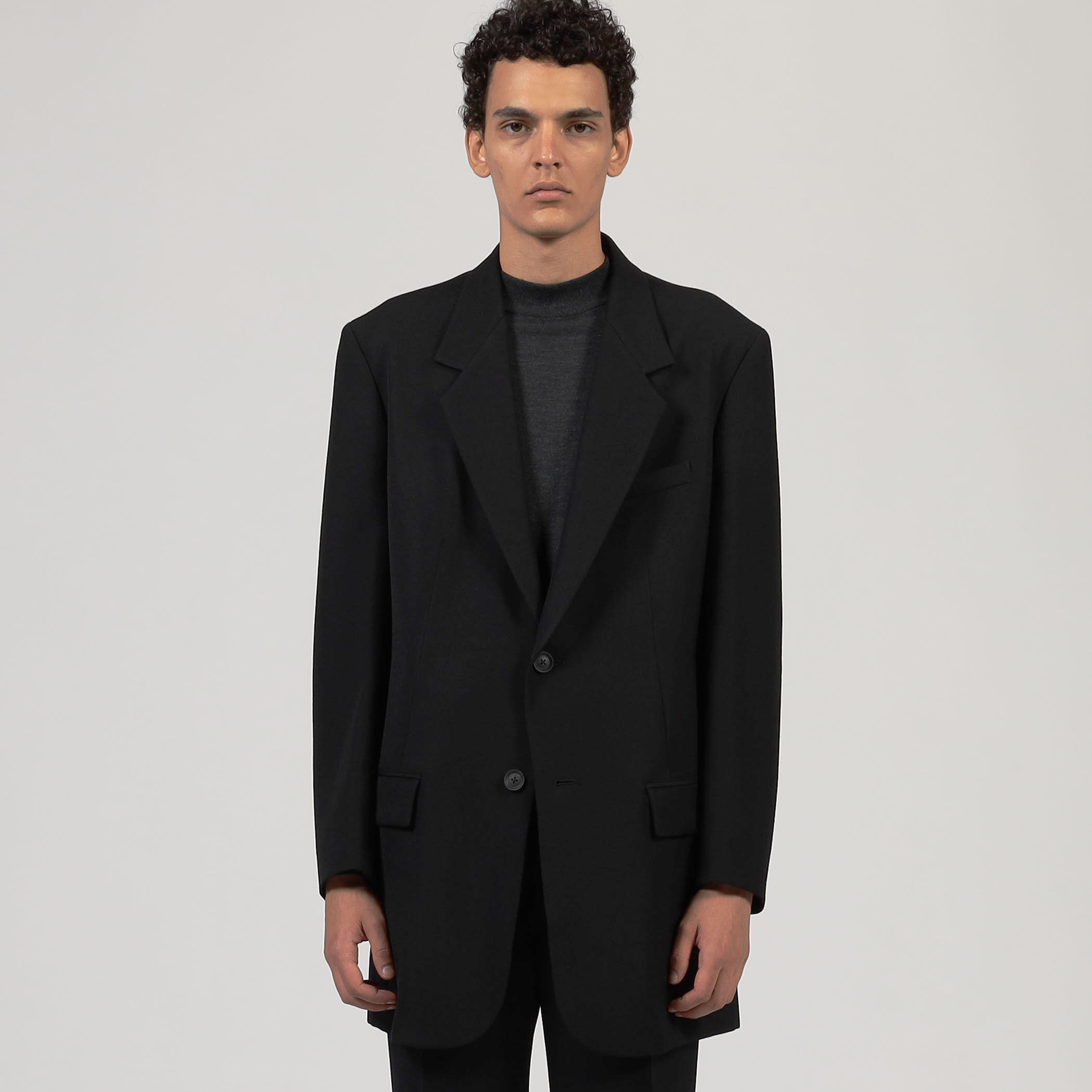 Yohji Yamamoto ヨウジヤマモト　ジャケット　ワンピース　ブラック TWILL BELTED PEAKED JACKET(S Black): Vintage 1.2｜THE SHOP