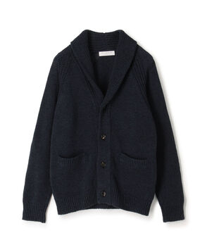 リネンコットン ショールカラー ニットカーディガン