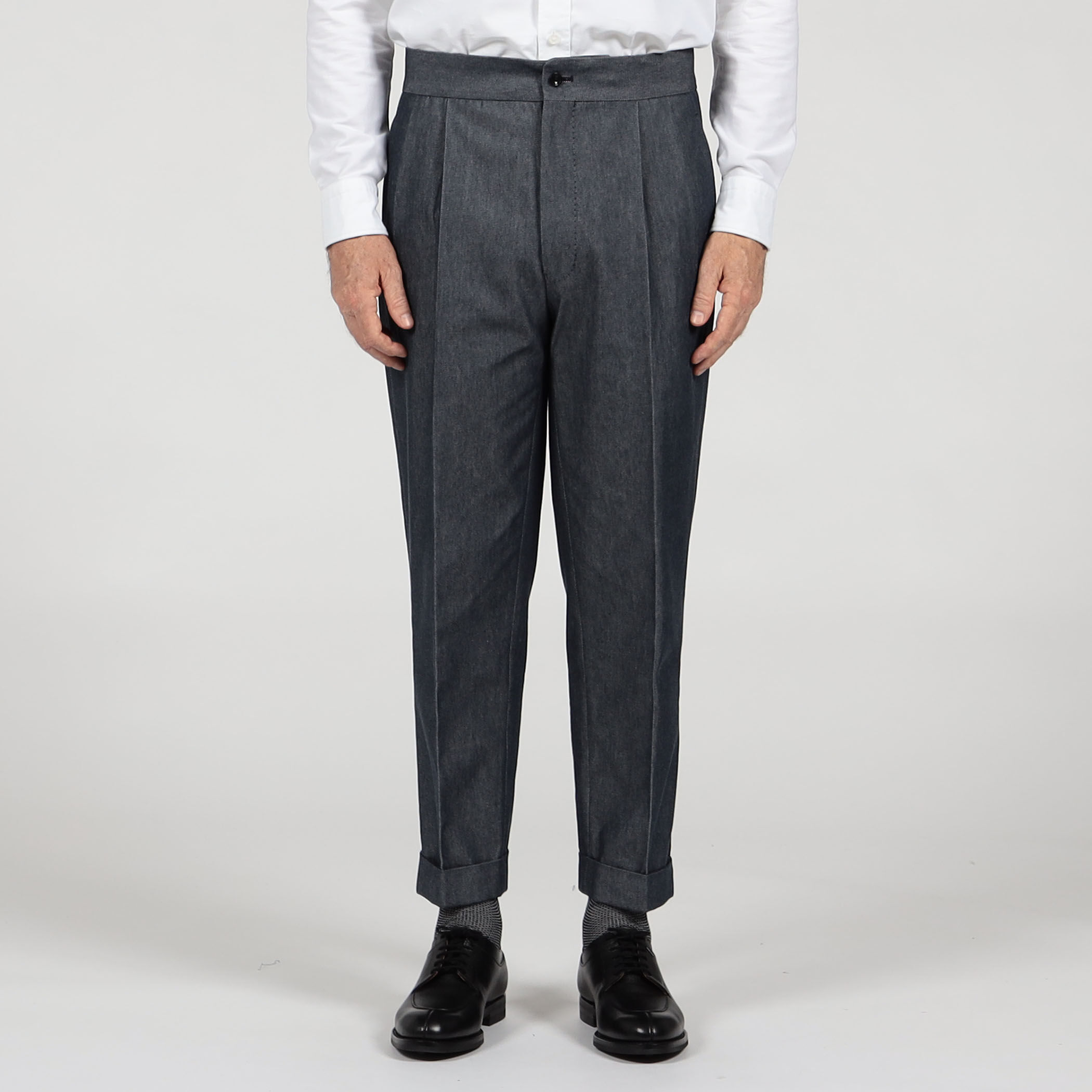 コットンカシミヤ バックベルト ペグトップスラックス SONDRIO