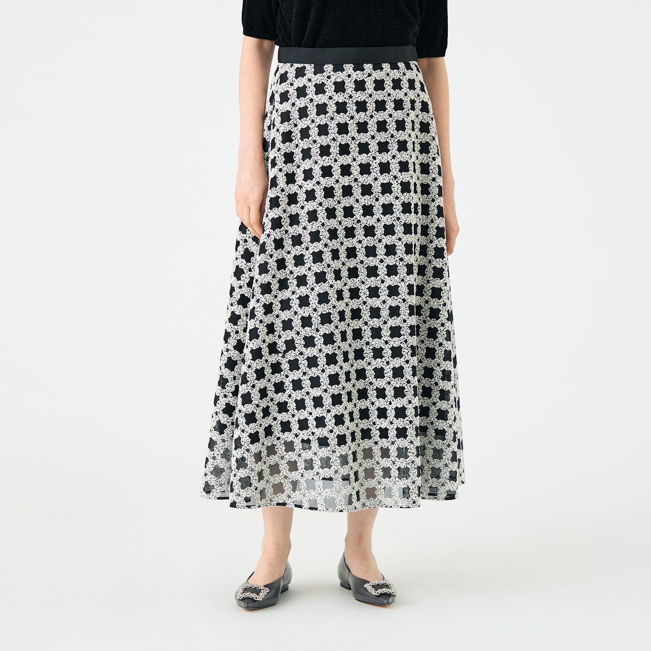 Tomorrowland ballsey フラッフィーヤーンフレアスカート フラッフィーヤーンエンブロイダリー フレアスカート