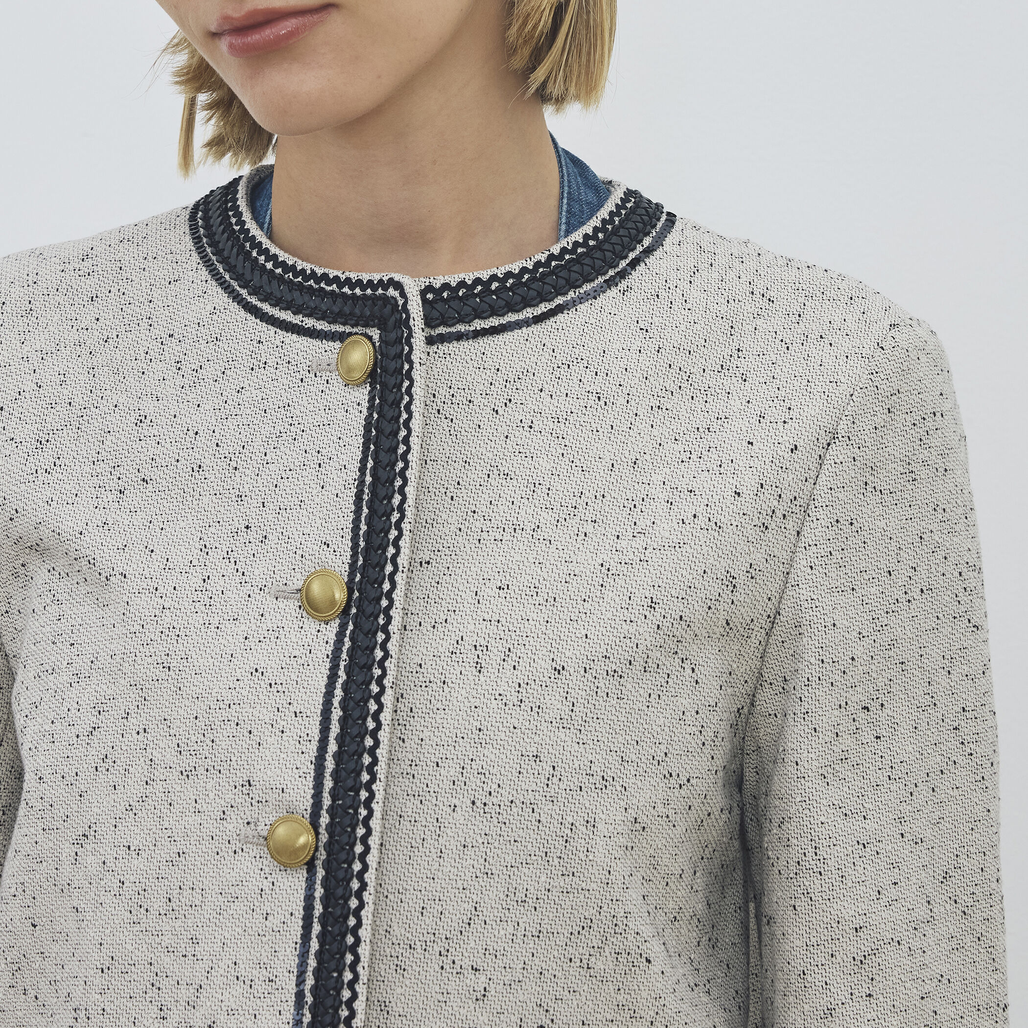 WEB先行予約】メランジツイル クルーネックコンパクトジャケット