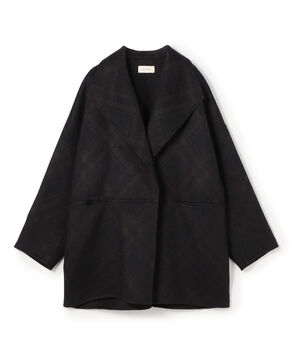 ダブルフェイスチェックジャガード ウィングカラーコート