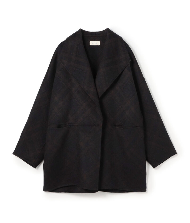 ダブルフェイスチェックジャガード ウィングカラーコート