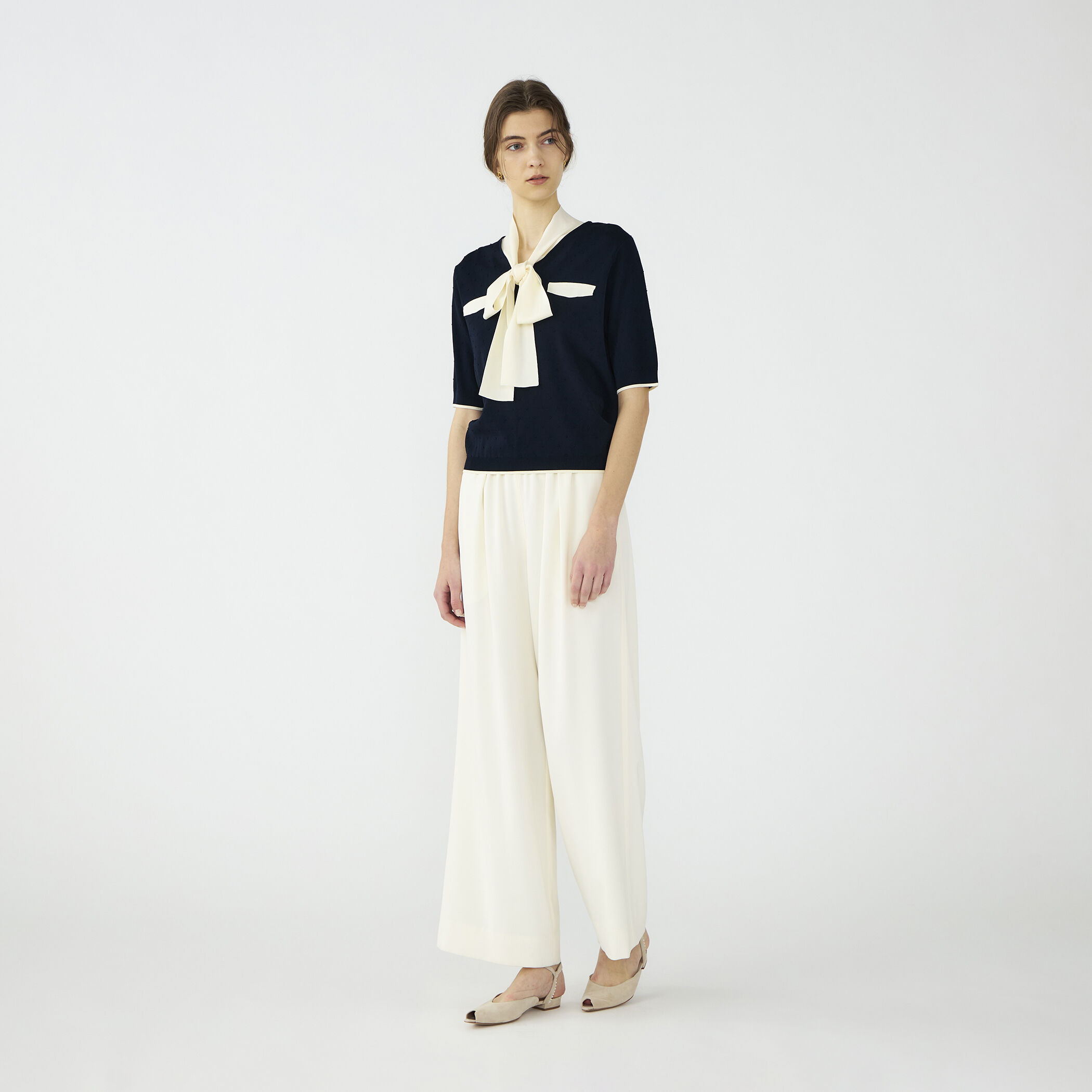 一部追加予約】ストレッチタックドット ボウタイプルオーバー