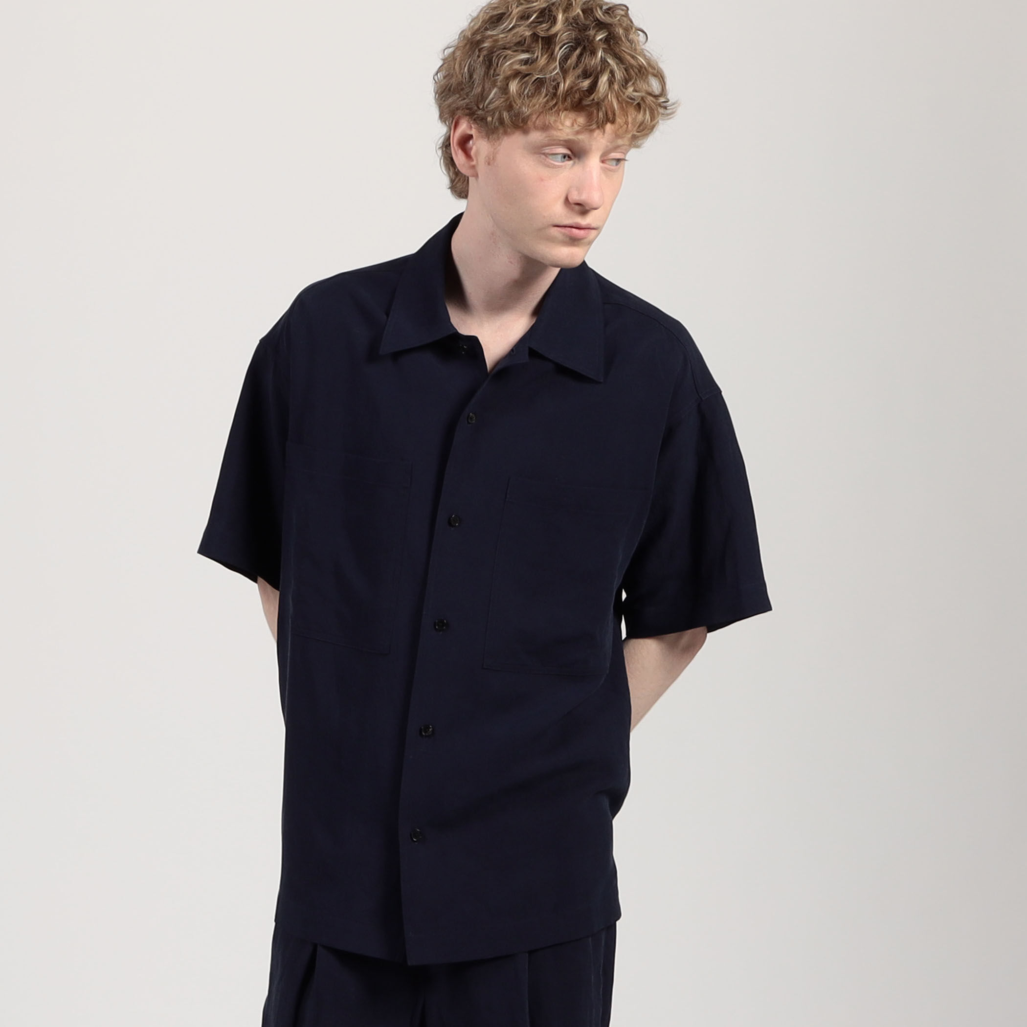 セルロースリネン ダブルポケット ハーフスリーブシャツ