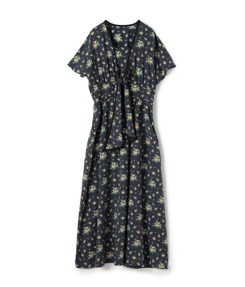 レーヨンプリント フロントノットワンピース