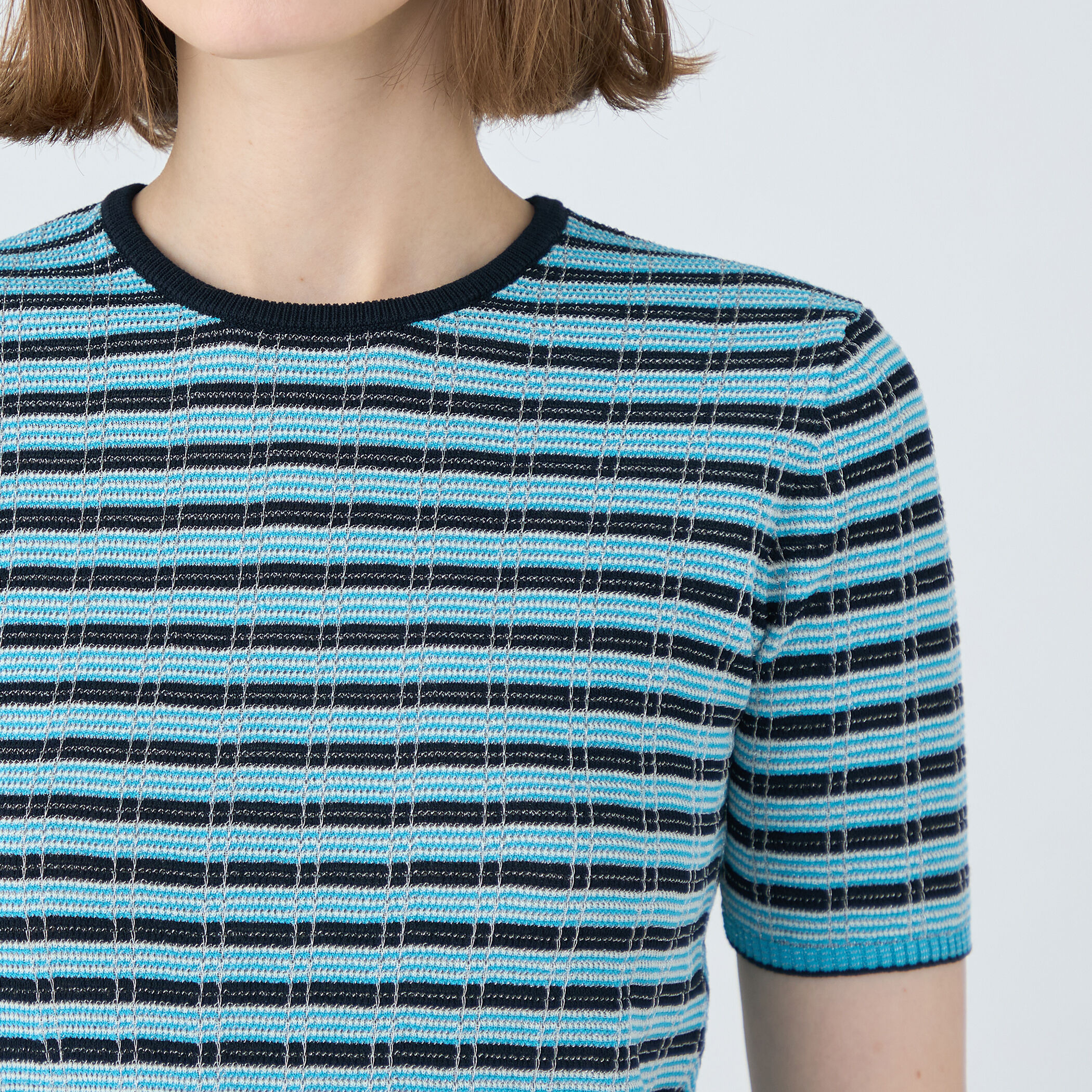 コットンナイロンラメチェック クルーネックプルオーバー