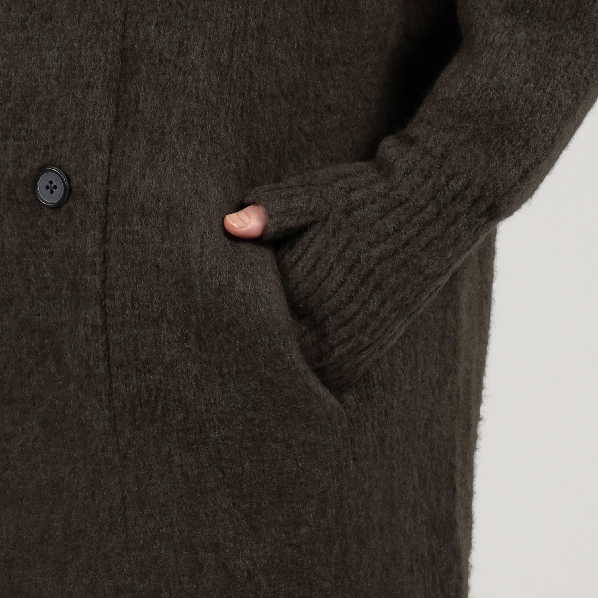 ウール カシミヤ シルク フーデット ダブルブレスト ニットコート