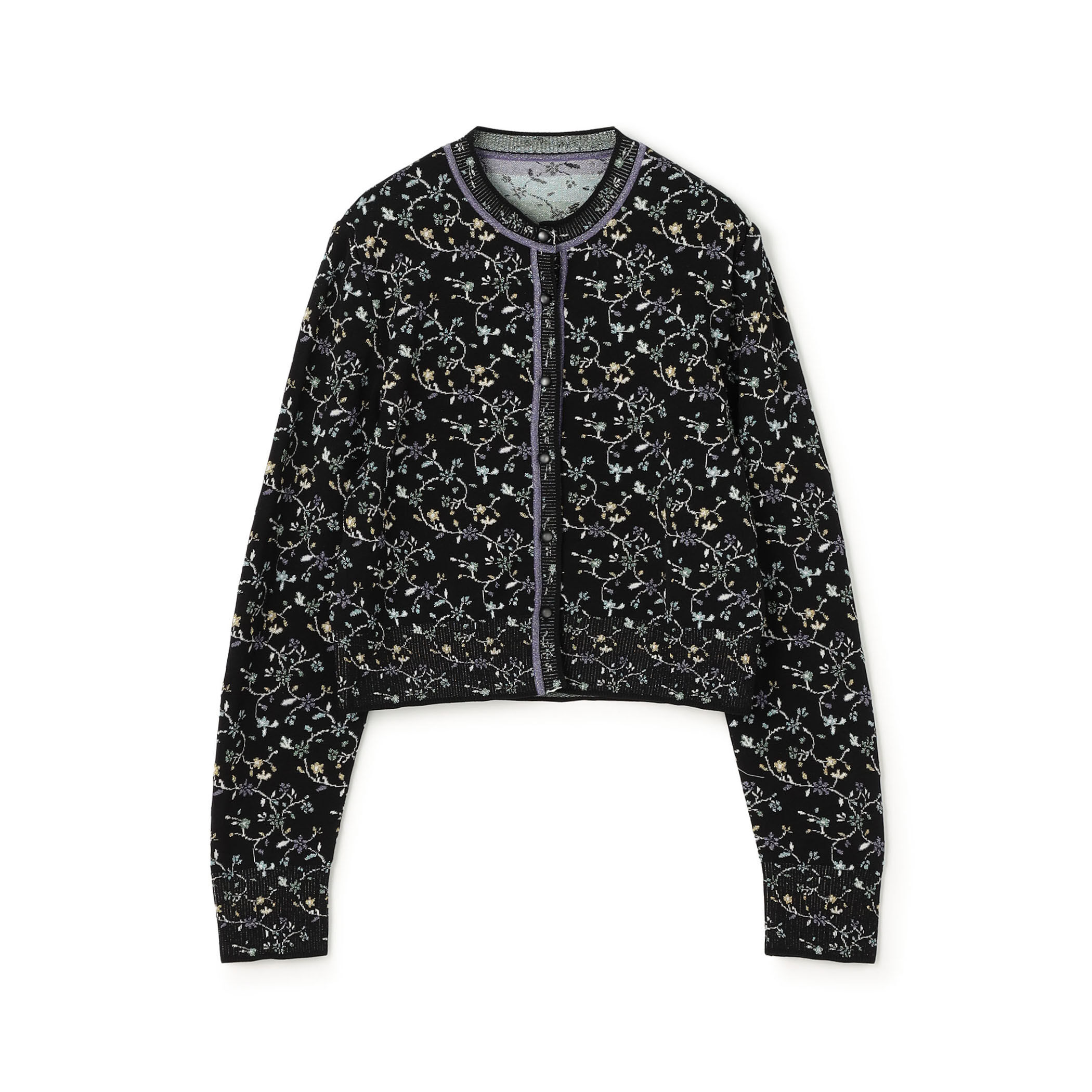 Mame Kurogouchi Floral Motif Glitter Knit Cardigan
