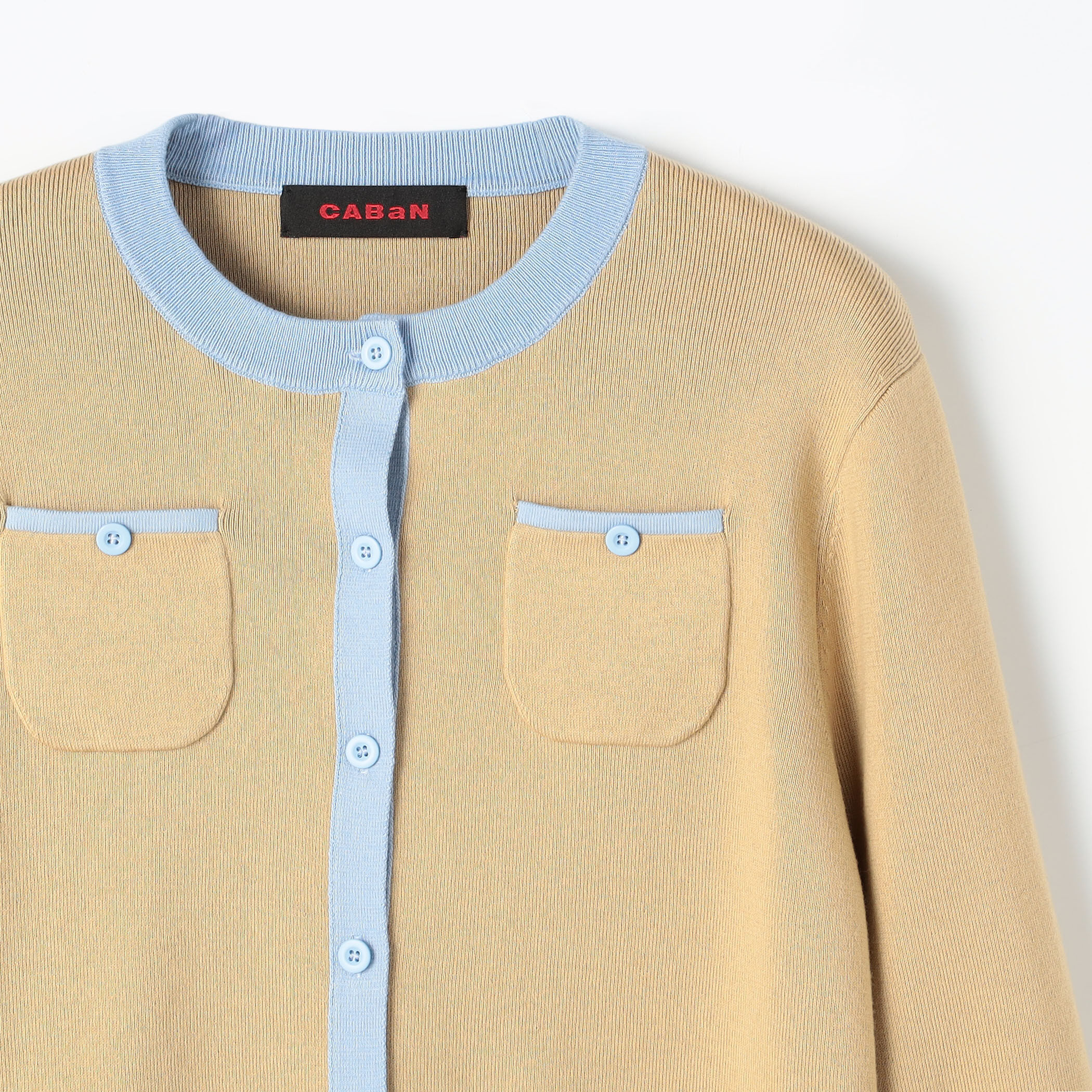 か*こ様 CABaN コットンカシミヤ バイカラークルーネックカーディガン　ブラ CABaN カーディガン コットンカシミヤ バイカラークルーネック