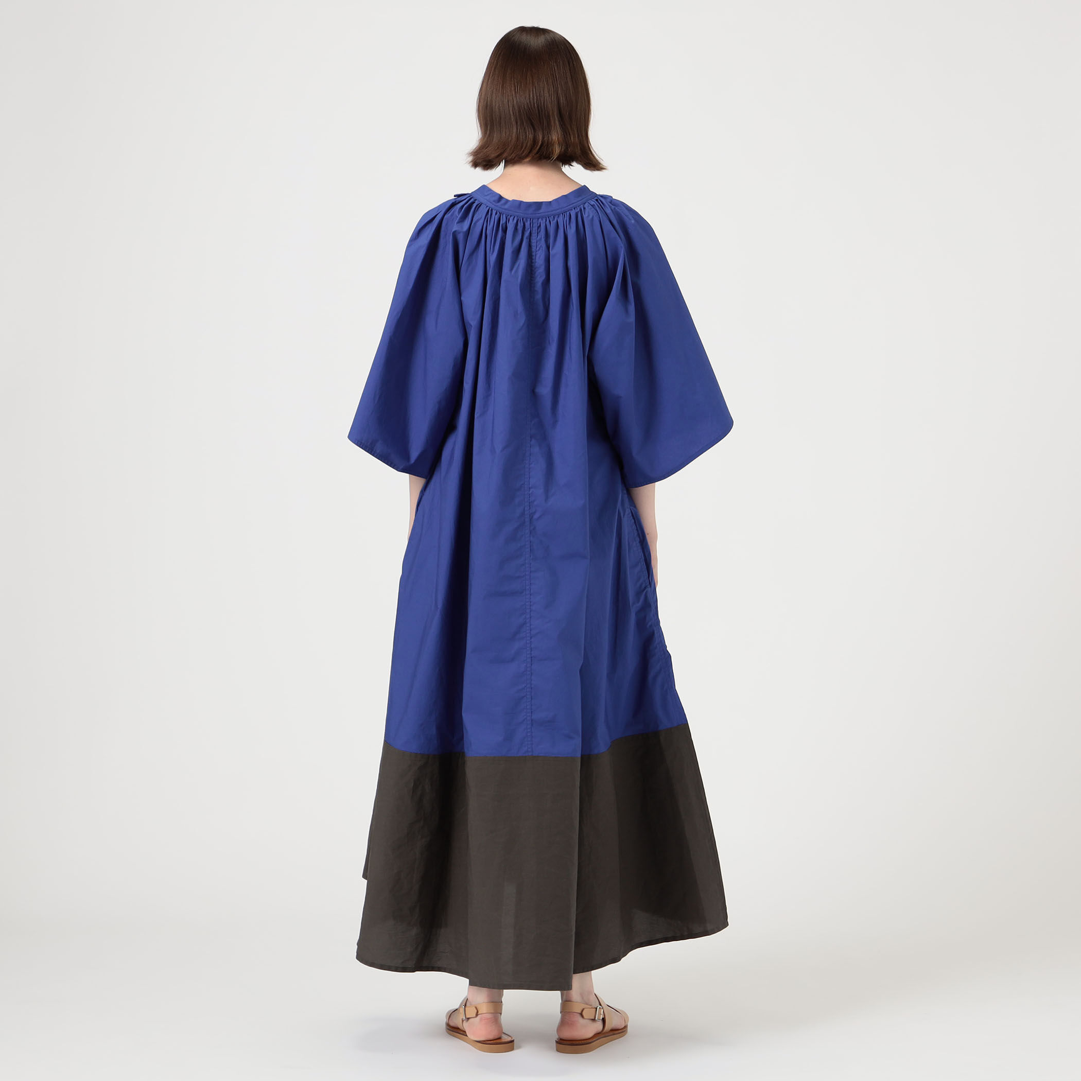 美品 ソフィードール コットンタイプライター 膝下丈プルオーバー ワンピース 青 SOFIE D'HOORE //ソフィードール D'HOORE *ジョーゼットウール