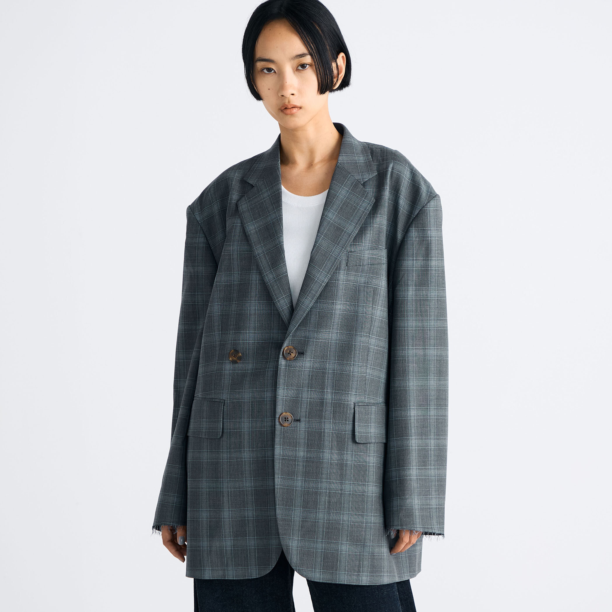 Super140's ウールトロピカル チェックオーバーサイズド