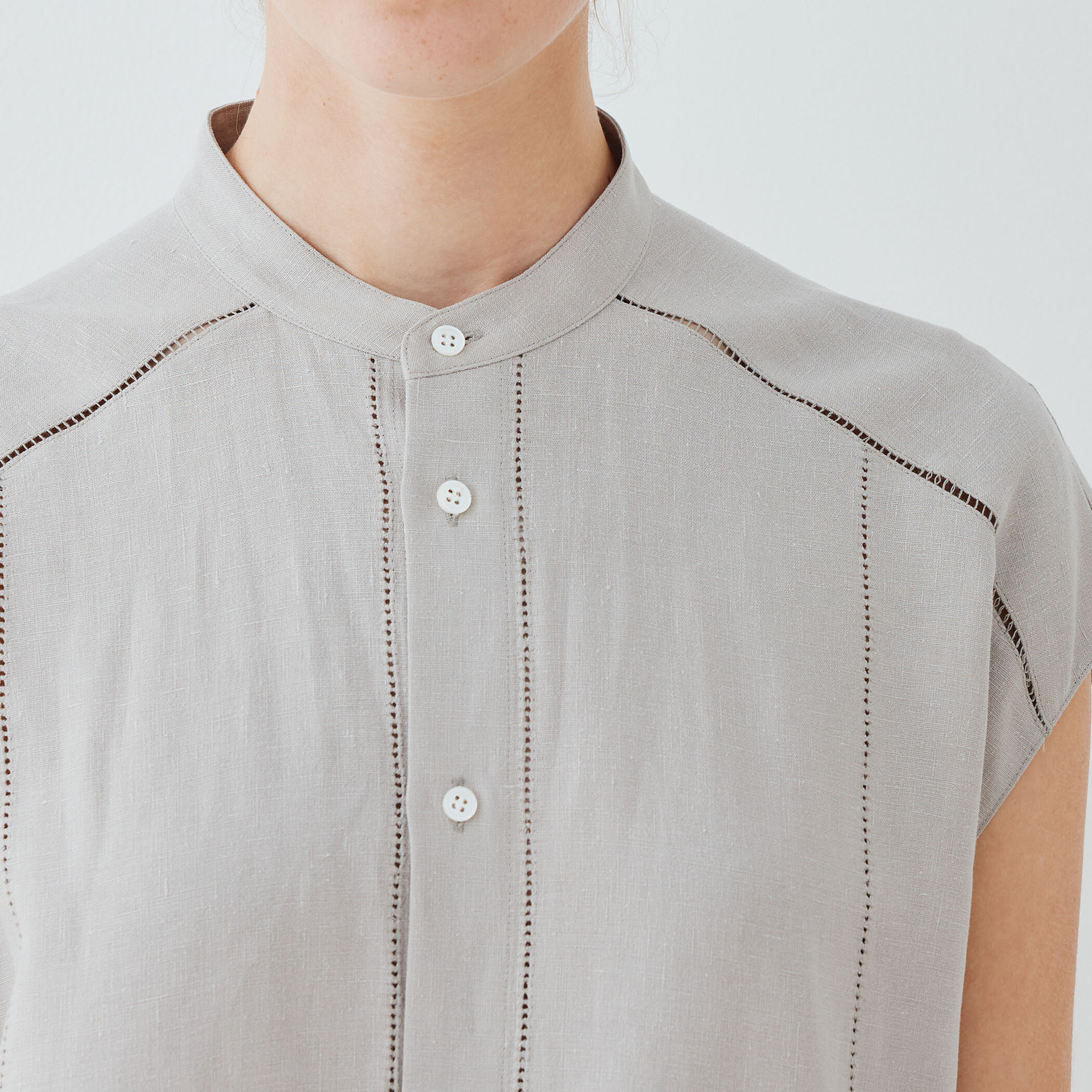 □リブコンビフレンチリネン フレンチスリーブワンピース