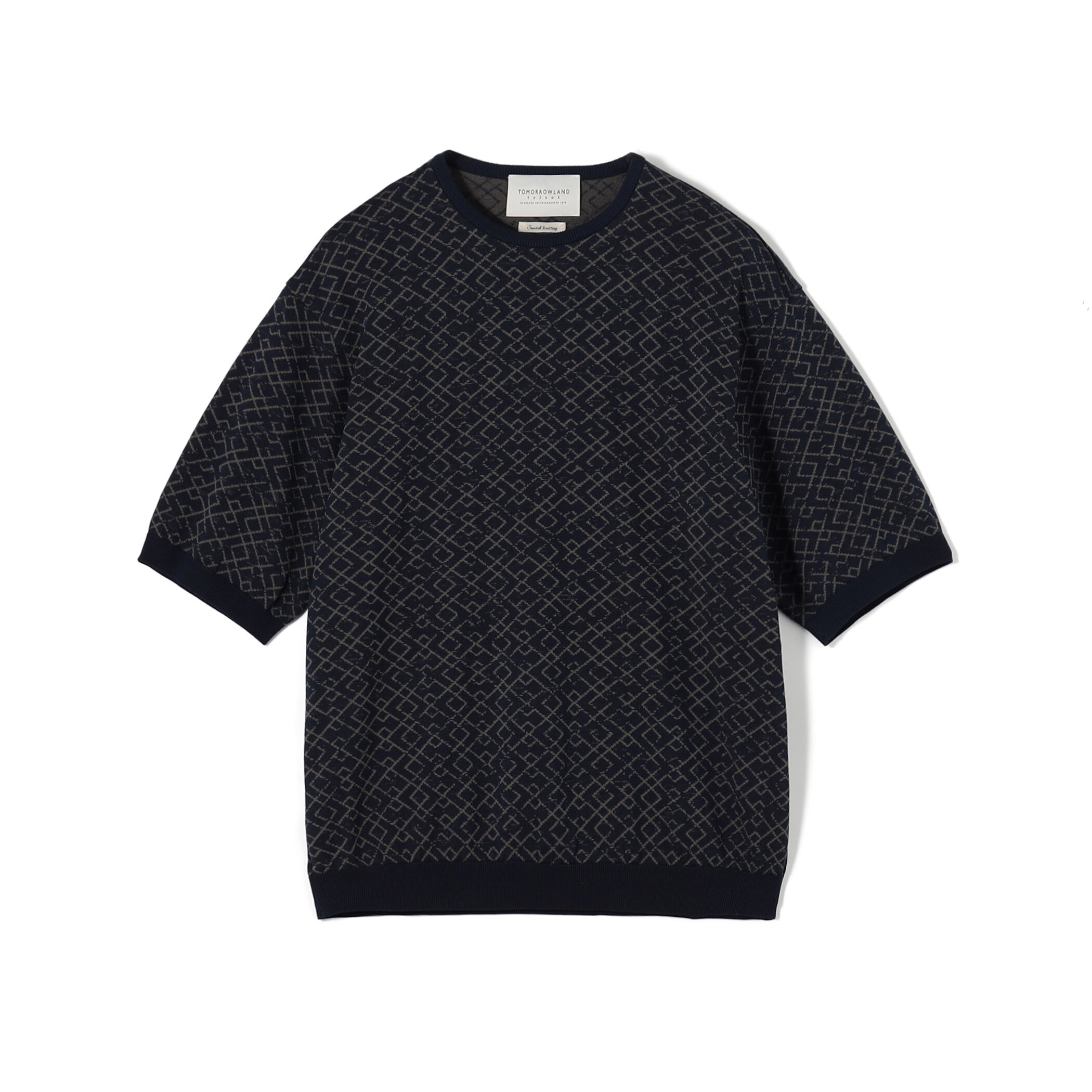 TOMORROWLAND tricot ジオメトリック柄 コットンハーフスリーブ ニット