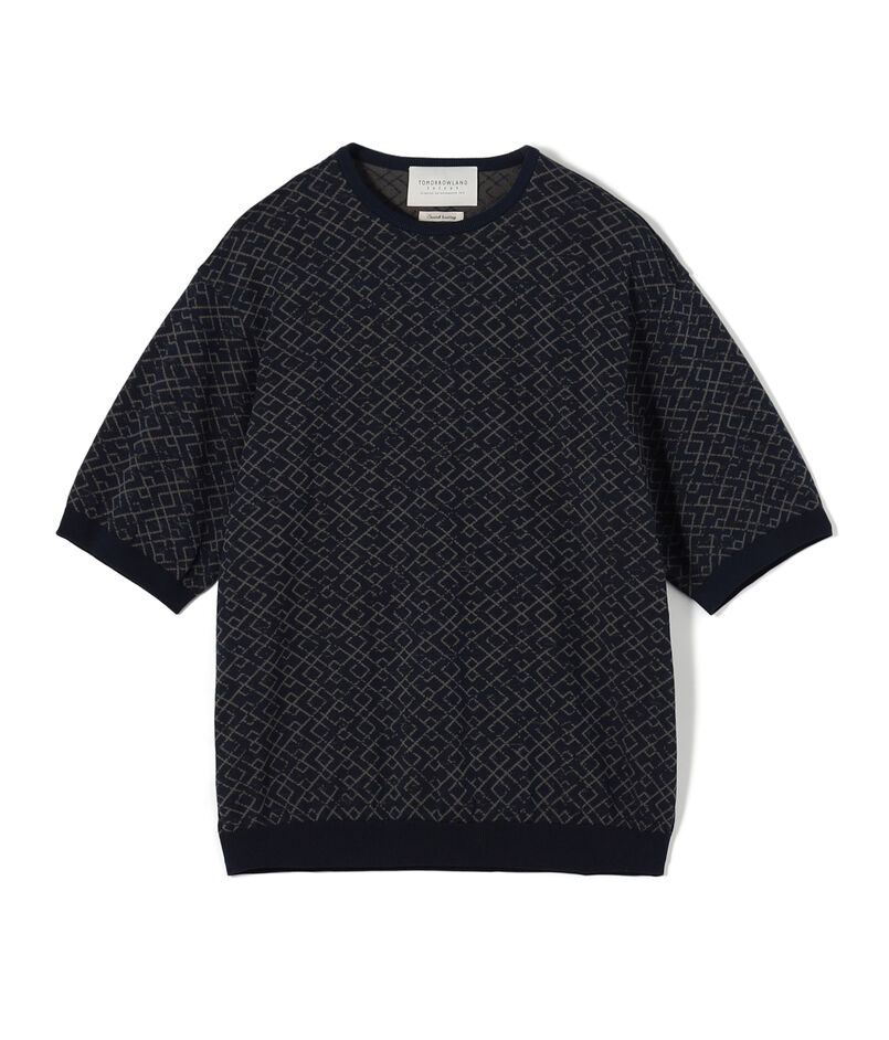 TOMORROWLAND tricot ジオメトリック柄 コットンハーフスリーブ ニット