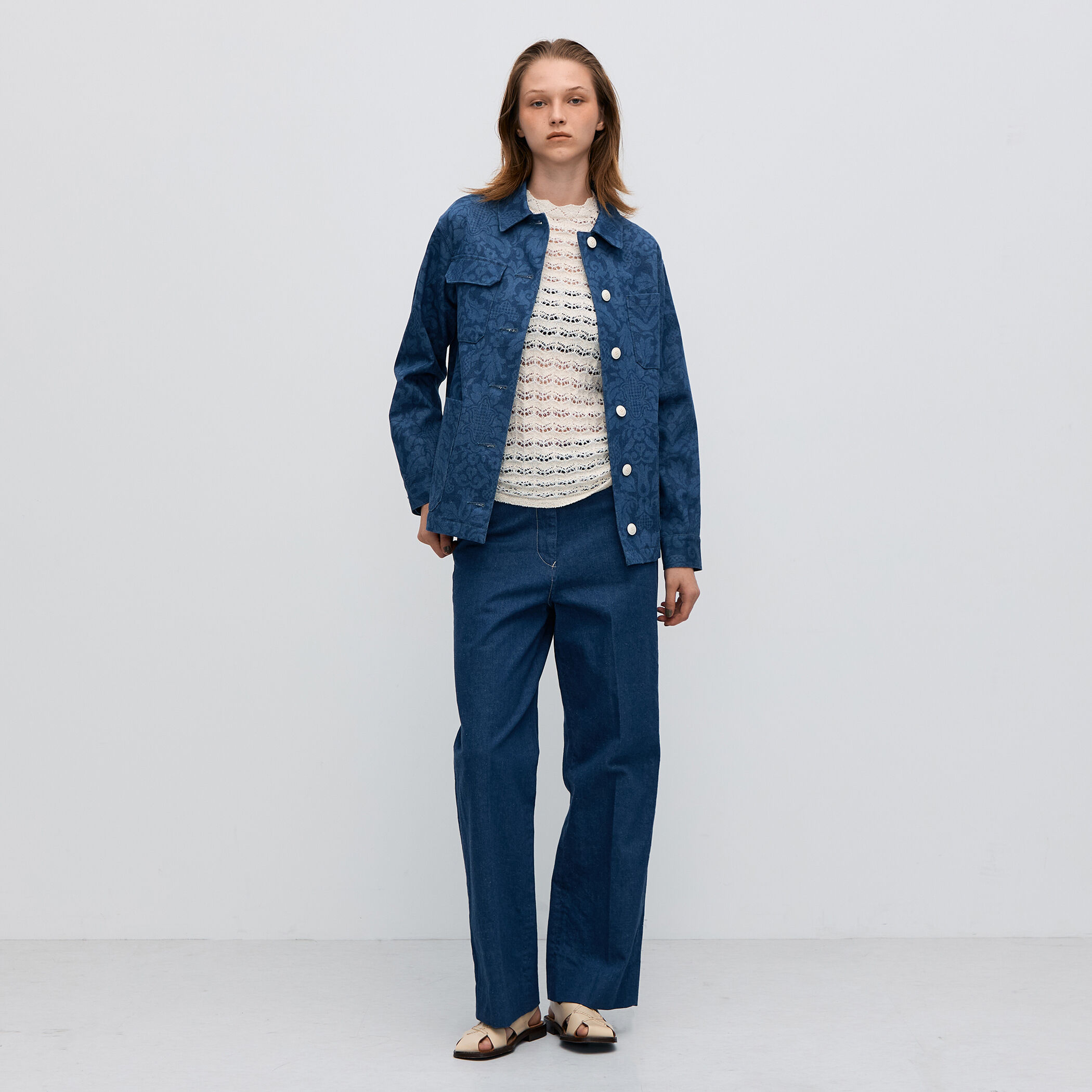 ブルーデニムプリント ワークジャケット｜トゥモローランド 公式通販