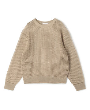 オープンワークコットン クルーネックプルオーバー