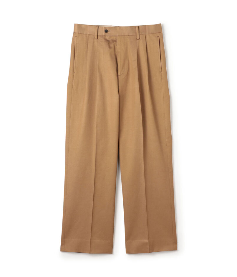 コットンキュプラ ツイル 2タックワイドストレートパンツ