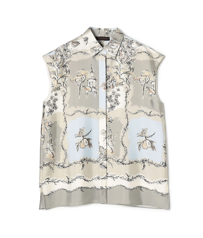 【WEB先行予約】ローマプリント フレンチスリーブブラウス