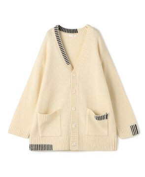 パーシャルストライプ Vネックカーディガン