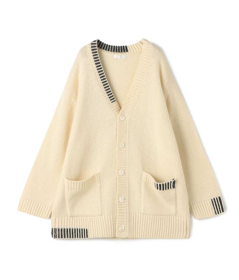 パーシャルストライプ Vネックカーディガン