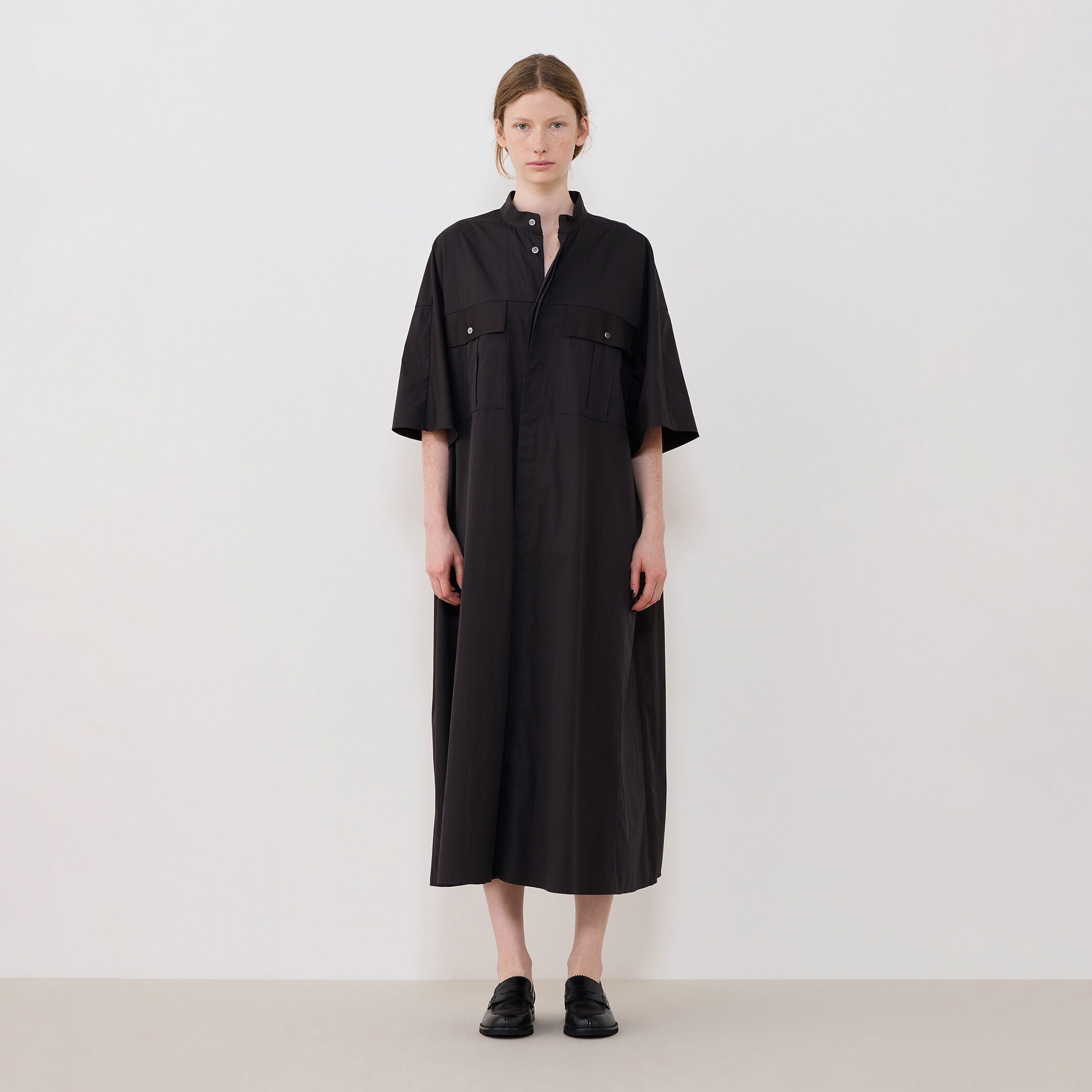 コンパクトポプリン スタンドネックシャツワンピース