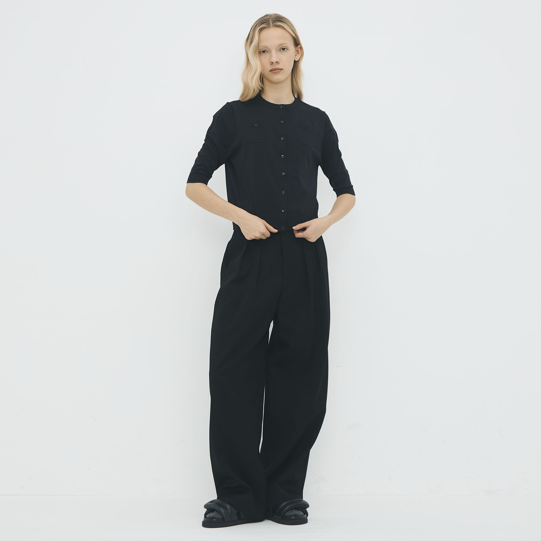 ファインポリエステル ハーフスリーブポケットカーディガン