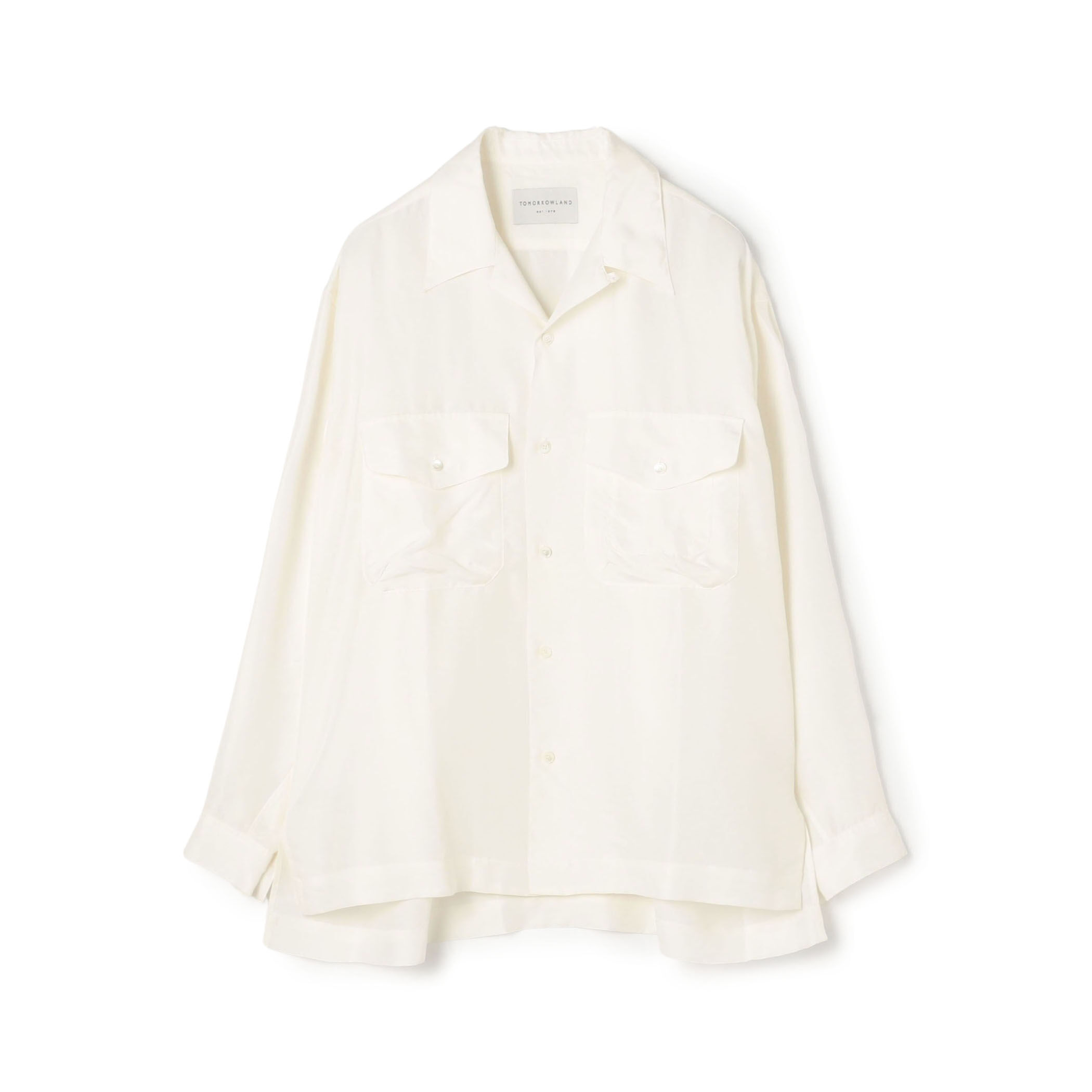 □シルク オープンカラー ダブルポケット ロングスリーブシャツ